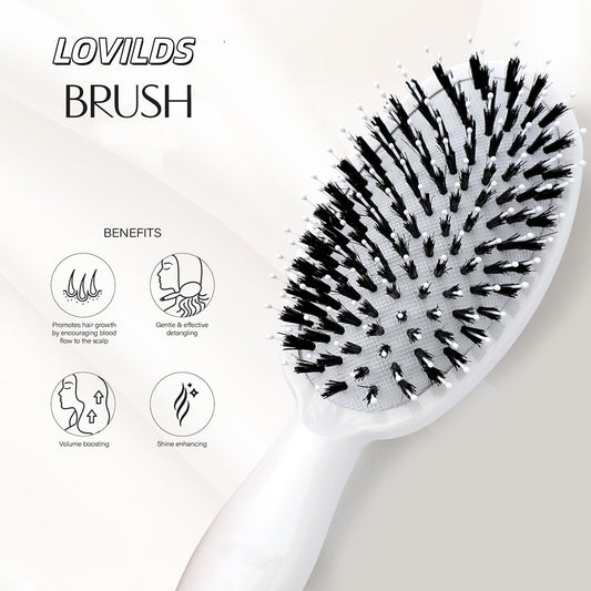 Boar Bristle Brush with Nylon Bristles and Microsphere Massaging Tips